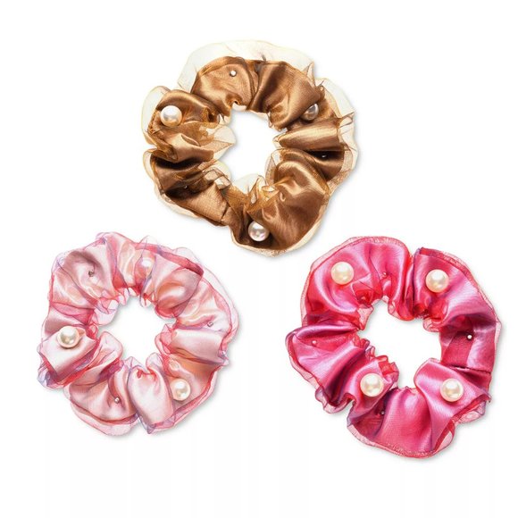 INC INTERNATIONAL CONCEPTS 3-Pc. Silver-Tone & Imitation Pearl Studded Hair Scru - Picture 1 of 1